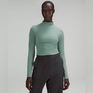 RARE - All Aligned Mock Neck Long Sleeve Shirt - Size 0 XS - Green Crop Top